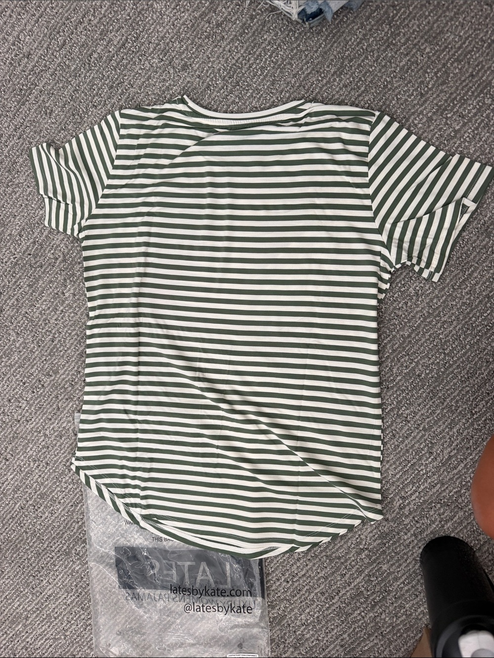 LATES Women's Green and White Striped Pajama Top and Bottom - Picture 4 of 5